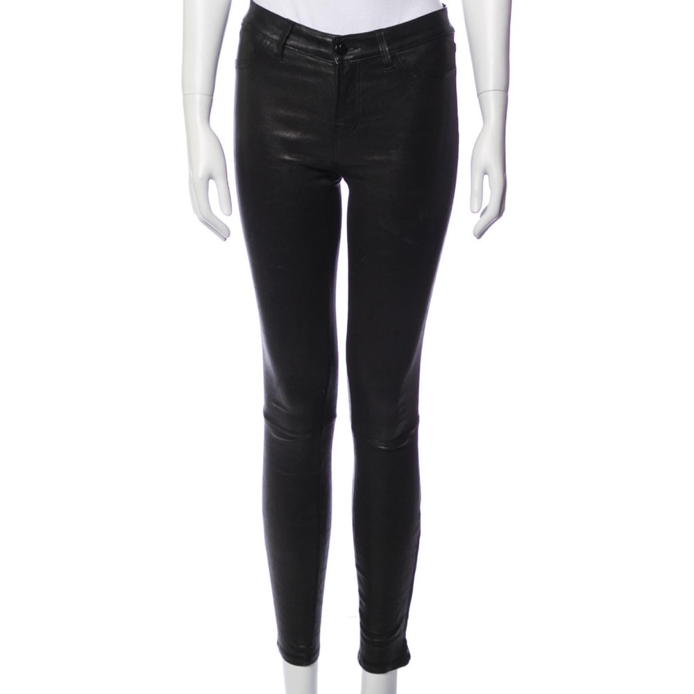 LIKE NEW $990 J Brand Ankle Cropped Stretch BLACK Leather leggings 25 26 Pants